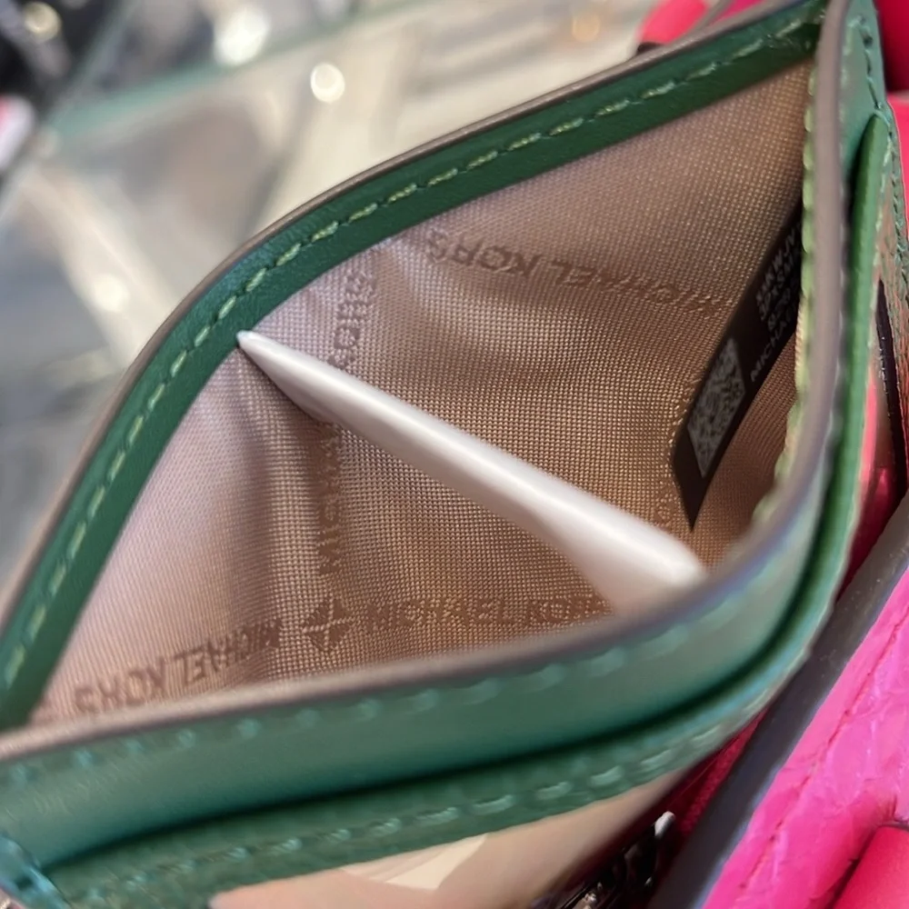 MICHAEL KORS Large Pebbled Leather Card Holder Case Fern Green  NWT